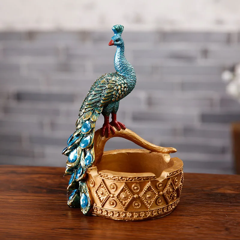 [MGT]Resin Craft Peacock Statues For Decoration Colorful Peacock Statue Ashtray Creative Home Decoration Animal Ashtray