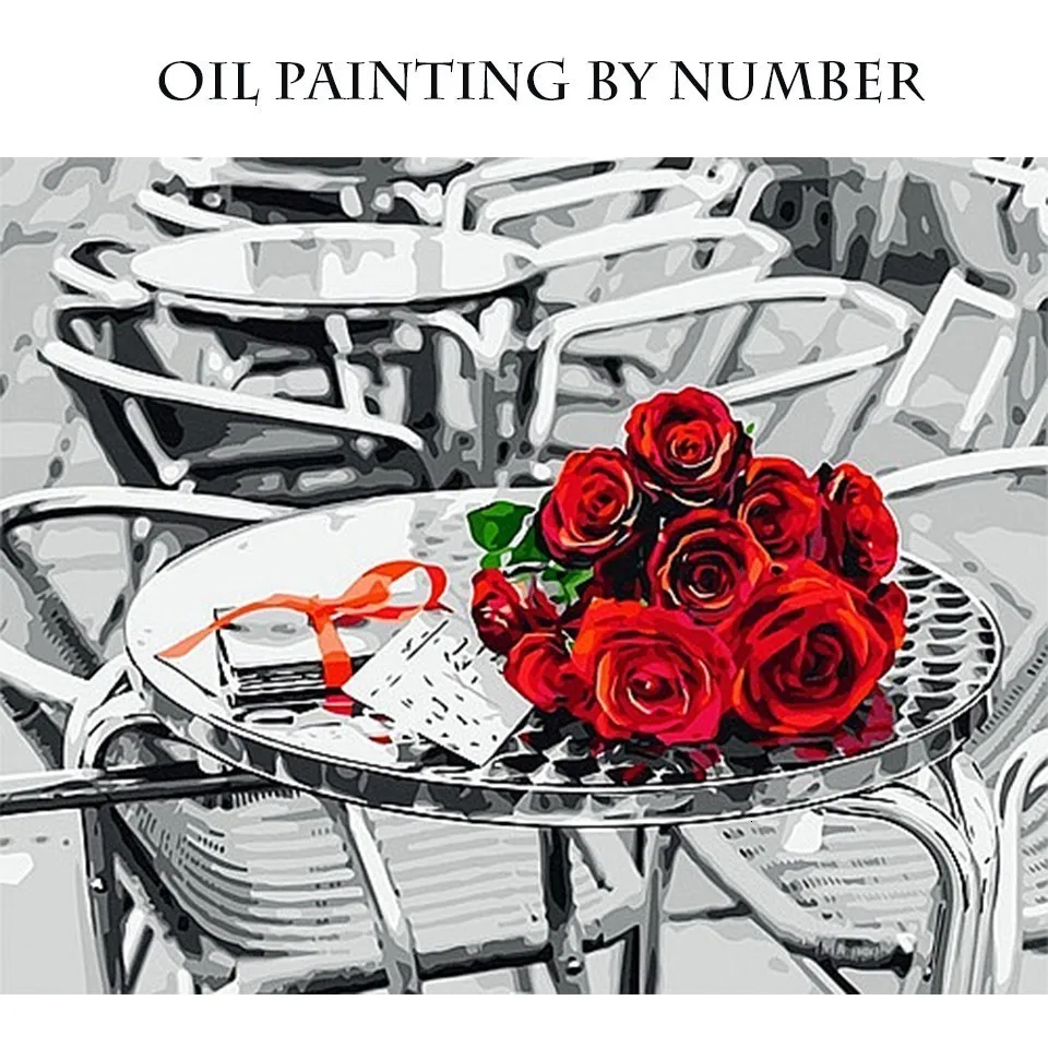 AZQSD Red Gray Flowers Street Landscape Art Pictures Oil Painting By Numbers DIY Drawing On Canvas For Home Decor Unique Gift