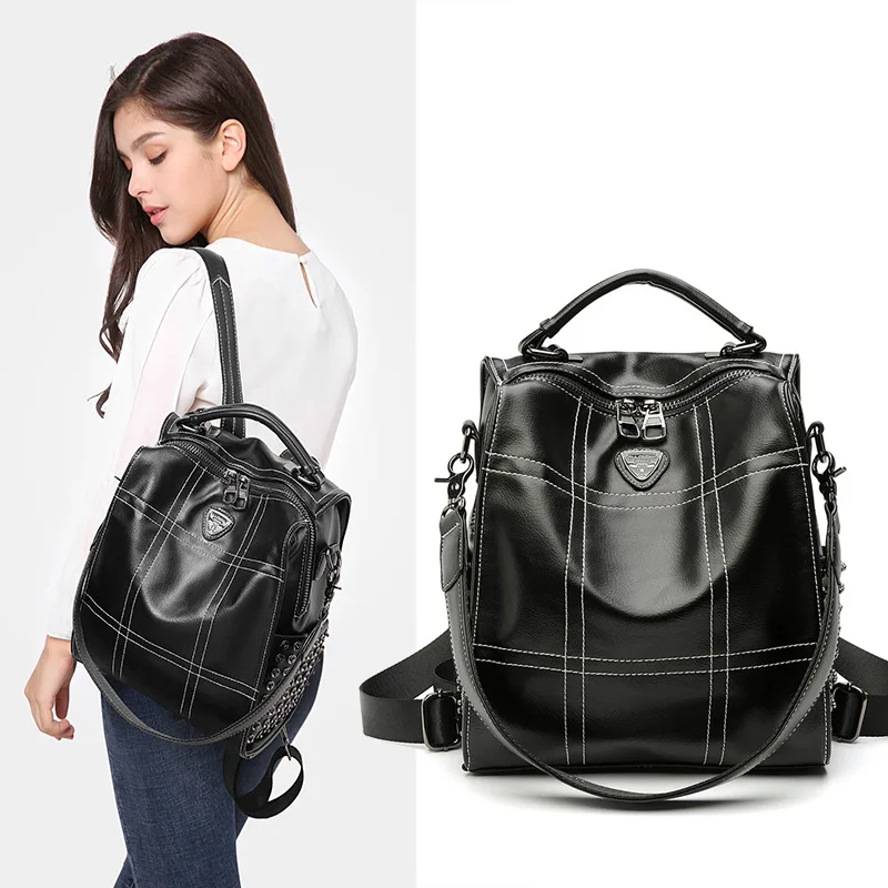 

-Style Anti-Theft Backpack Women's 2019 Autumn New Style Korean-style Versatile Large-Volume Casual Soft Leather Backpack