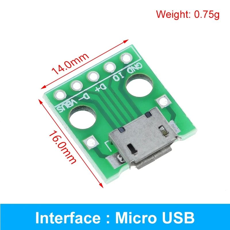5PCS USB Stecker/MINI MICRO USB zu DIP Adapter buchse 2,54 Stecker B Typ-C USB 2,0 3,0 Weibliche PCB Konverter – Detail 14