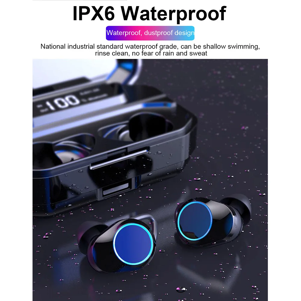 G02 TWS Bluetooth наушники 9D стерео беспроводные наушники двойные IPX7 водонепроницаемые наушники BT5.0 3300 мАч светодиодный умный внешний аккумулятор