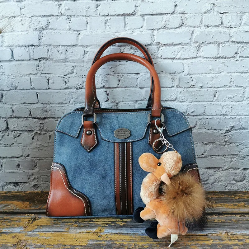IMYOK, новинка, известный бренд, женская сумка, Ретро стиль, натуральная кожа, сумка на плечо, женская сумка, женские сумки, bolsas feminina - Цвет: Blue and Camel