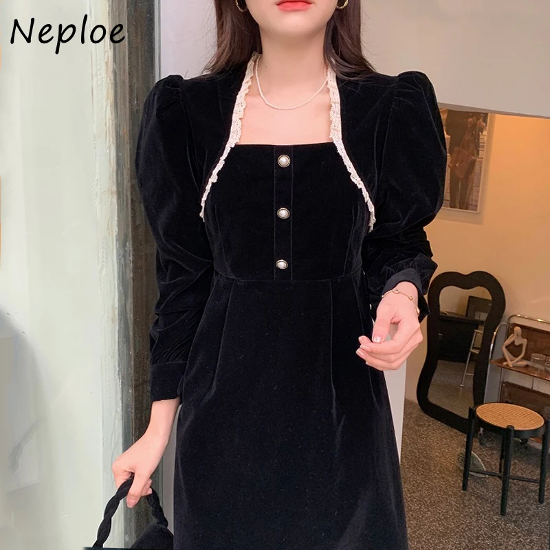 Винтажное платье Neploe Grace в стиле Хепберн женское кружевное вязаное с квадратным
