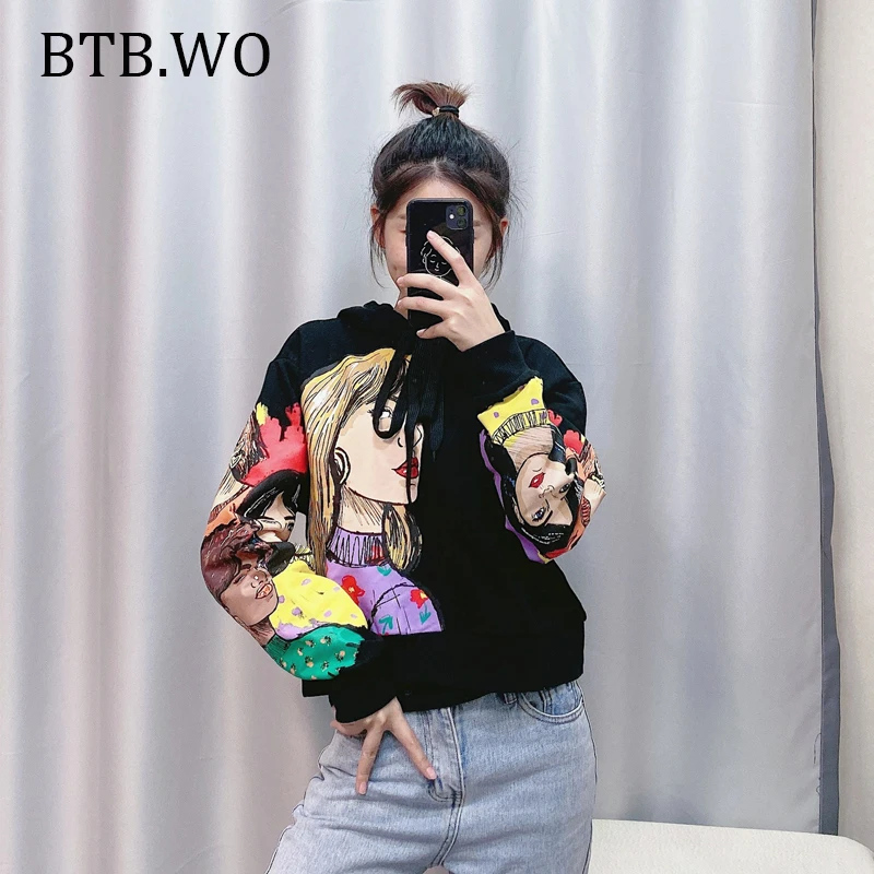 BTB.WO Woman Sweatshirt Autumn Winter Long Sleeve Pullovers Couple Female Sweatshirt Print Girl Hoodies harajuku Sweatshirt