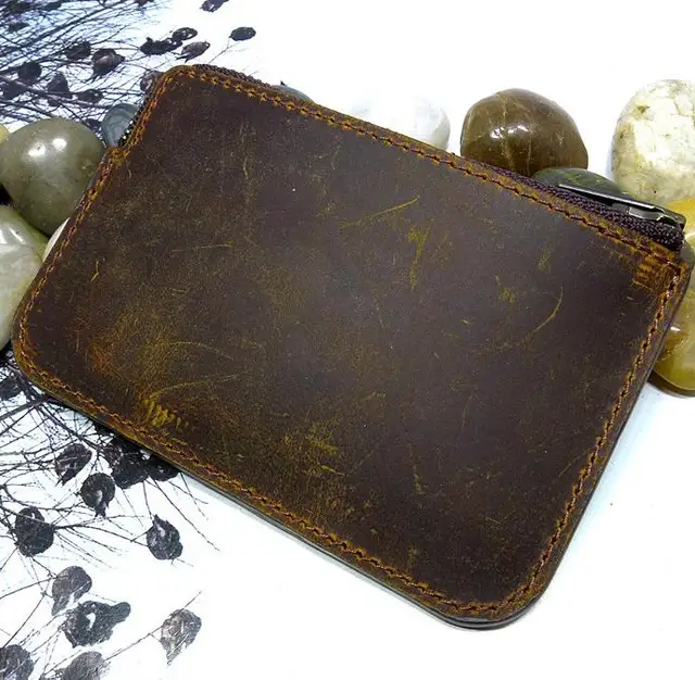 Mini Waist Bag Genuine Leather Belt Pouch Ultra Thin Fanny Pack  Small ID Cards Holder Wallet for Men LHD-K Crazy Horse-Brown