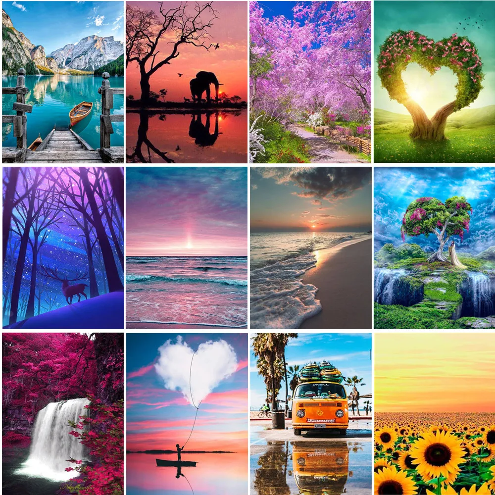 

5D Full Diamond Painting Cross Stitch Kit 20 Landscape Pattern Wall Sticker Mosaic DIY Diamond Embroidery