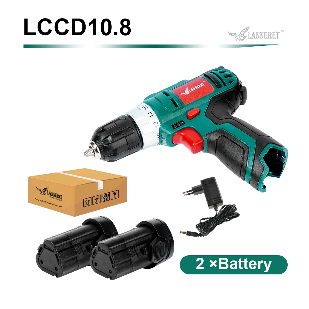 SET 2-2 batteries LANNERET, 10,8 В, электрическая Аккумуляторная дрель 18+ 1, установка крутящего момента, 2 скорости, перезаряжаемая Беспроводная мощность, драйвер, электроинструмент - Цвет: SET 2-2 batteries