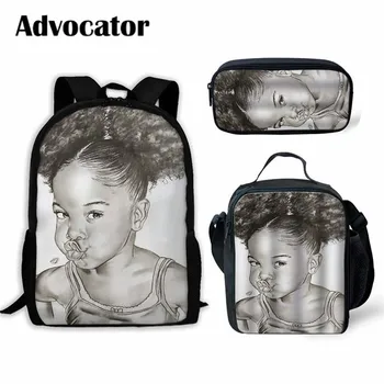 

ADVOCATOR 3pcs/set Beautiful African Girls Pattern Schoolbags Bagpack for Teenagers Lunch Bag for Kids Girls Boys Laptop Mochila
