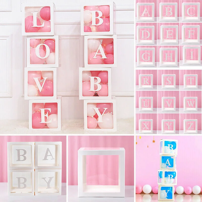 

1Pc Transparent Square Cardboard Box Balloon Box for Baby Shower Christening Birthday Party Decor TT-best