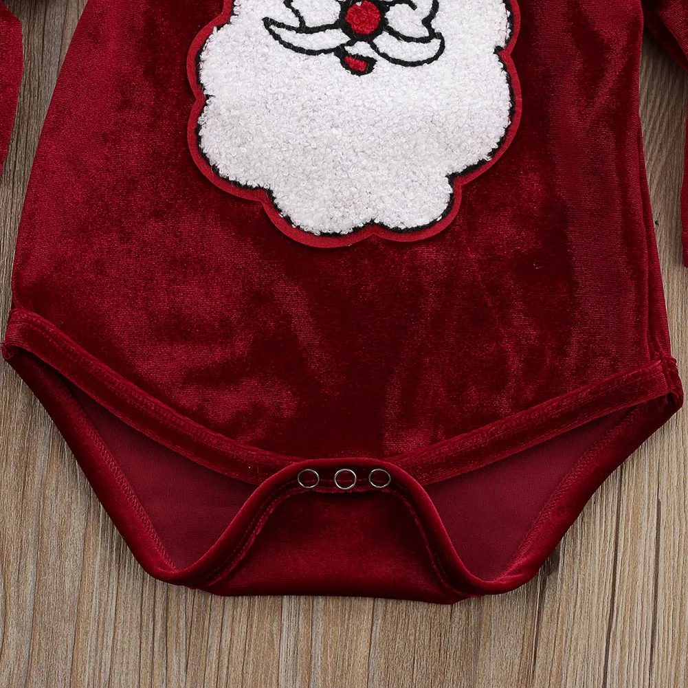 Мягкое бархатное боди для новорожденных; Рождественская одежда для маленьких девочек; Рождественский комбинезон с длинными рукавами и оборками+ повязка на голову; комплект одежды из 2 предметов; детская одежда
