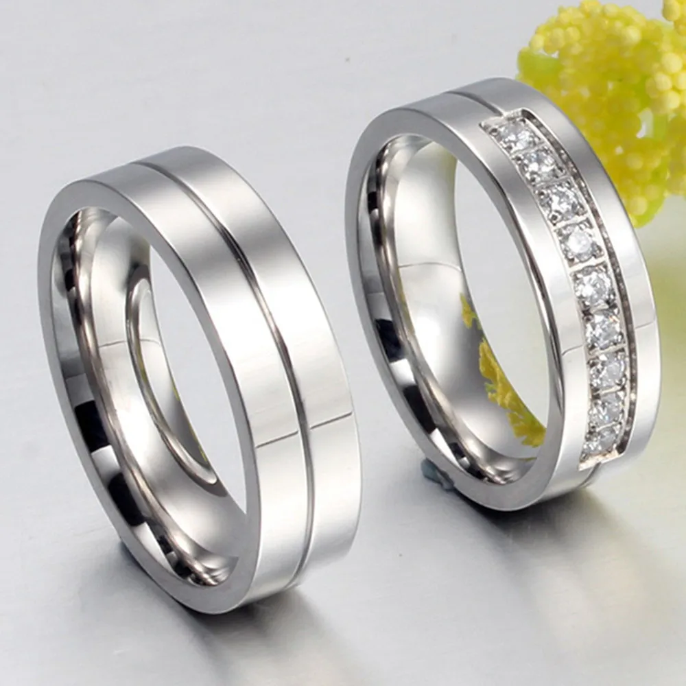 Парные обручальные кольца для мужчин и женщин помолвки с белым серебряным