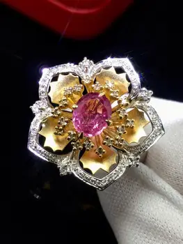 

Fine Jewelry Real 18K White Gold 100% Natural Unheat Pink Sapphire Gemstones 1.11ct Diamonds Female Wedding Rings