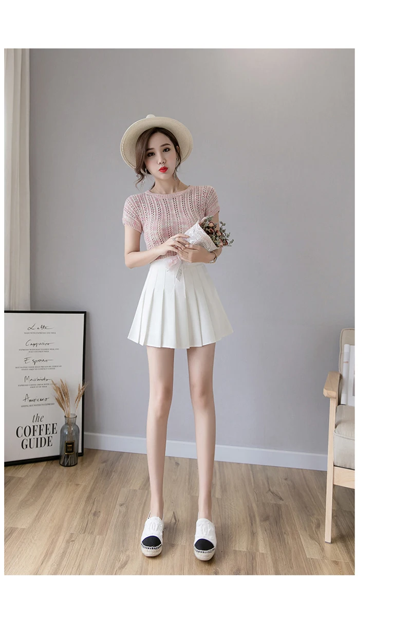 Zoki Sexy Women Pleated Skirt Summer High Waist Chic A Line Ladies Pink Mini Skirt Korean Zipper Preppy Style Girls Dance Skirt white denim skirt