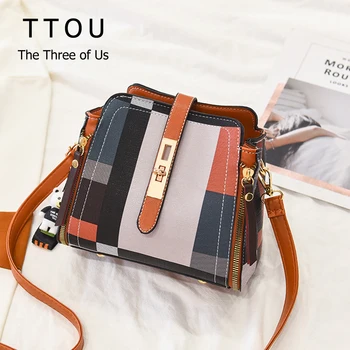 

Famous Design Pu Leather Women Top-Handbag Plaid Patter Bear Decoration Luxury Shoulder Bag Female Ladies Totes Crossbody Bags