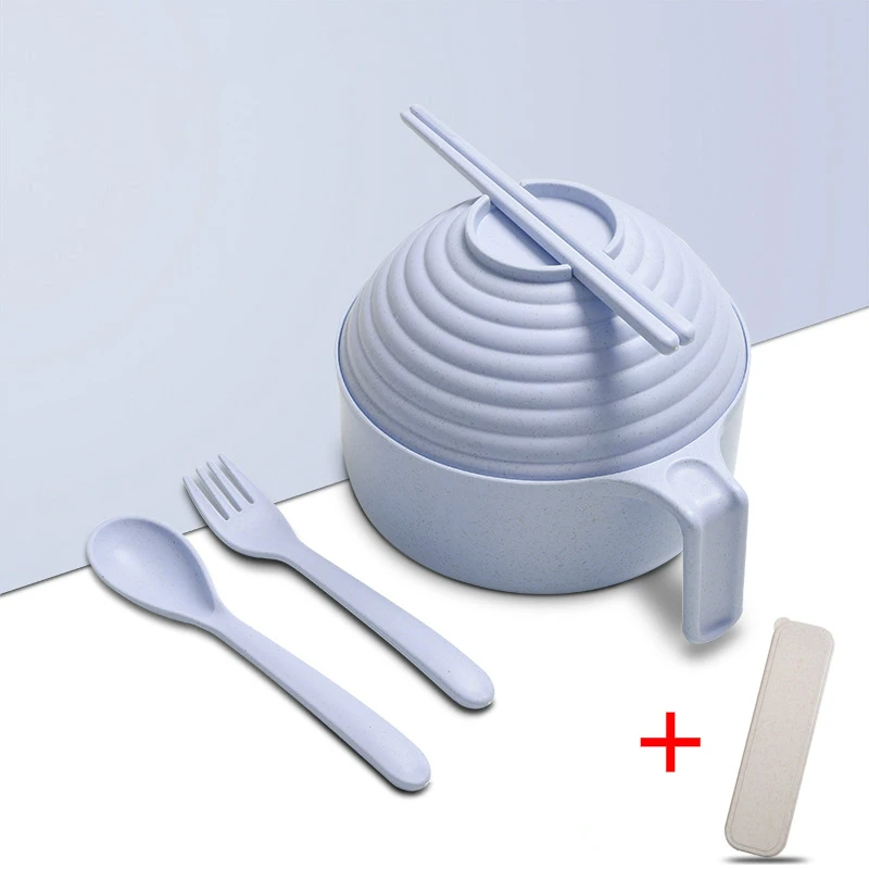 1 компл. Microwaveable эко-дружественная Пшеничная солома мгновенная миска для лапши с крышкой ручка столовая посуда набор суп салат риса миска вилка