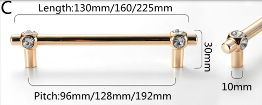 C 192MM HANDLE 96 128 192mm modern fashion luxury Transparent crystal wardrobe wine cabinet kitchen cabinet handle gold drawer tv cabinet knob - Цвет: C 192MM HANDLE