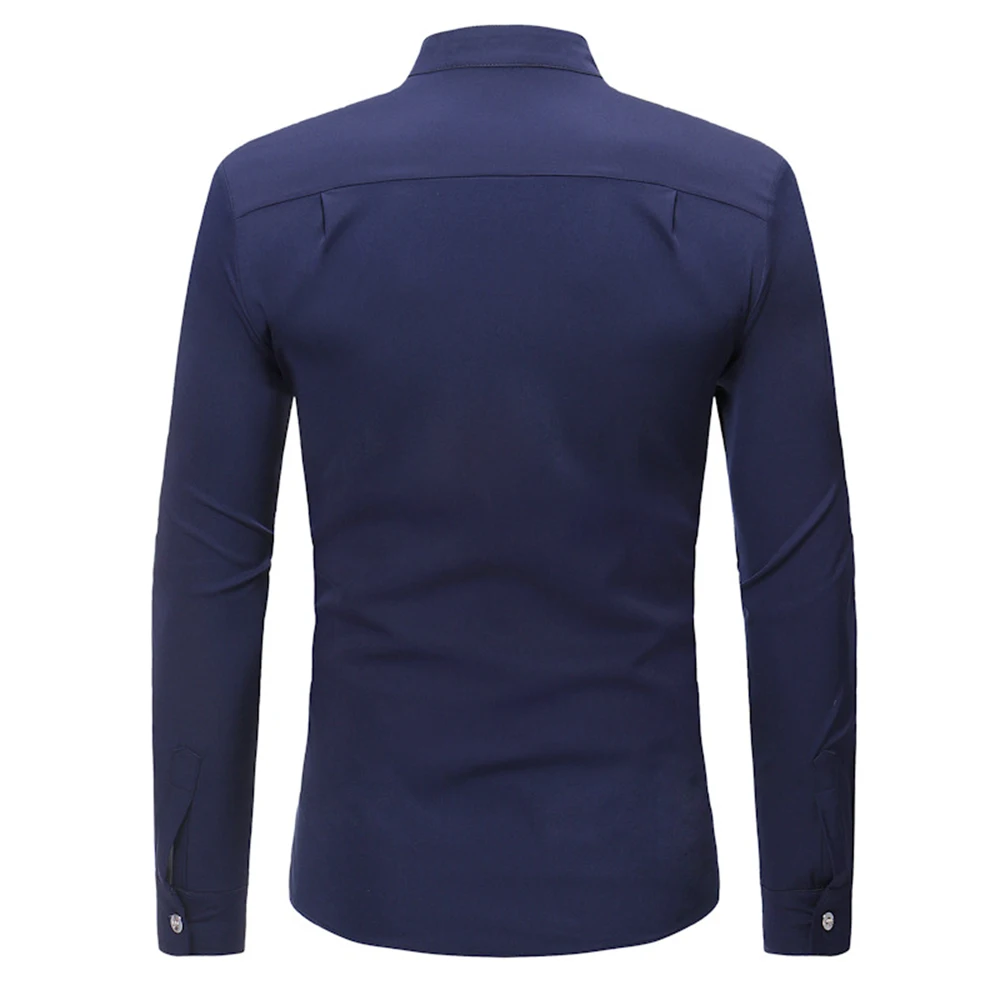 Male Autumn Shirt Long Sleeve Turn-down Collar Tops Fashion Zipper Boy Club Blusa High Quality Men Shirts Solid Color Party Wear