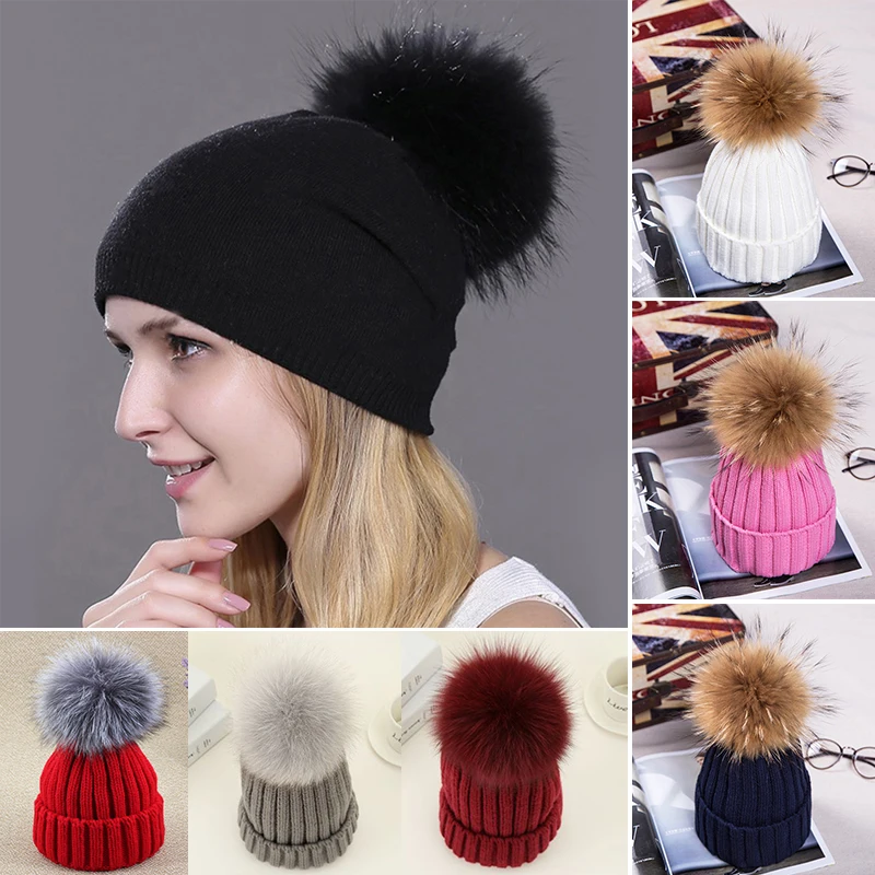 Warm Female Fur Pom Poms Hat Spring Hat 