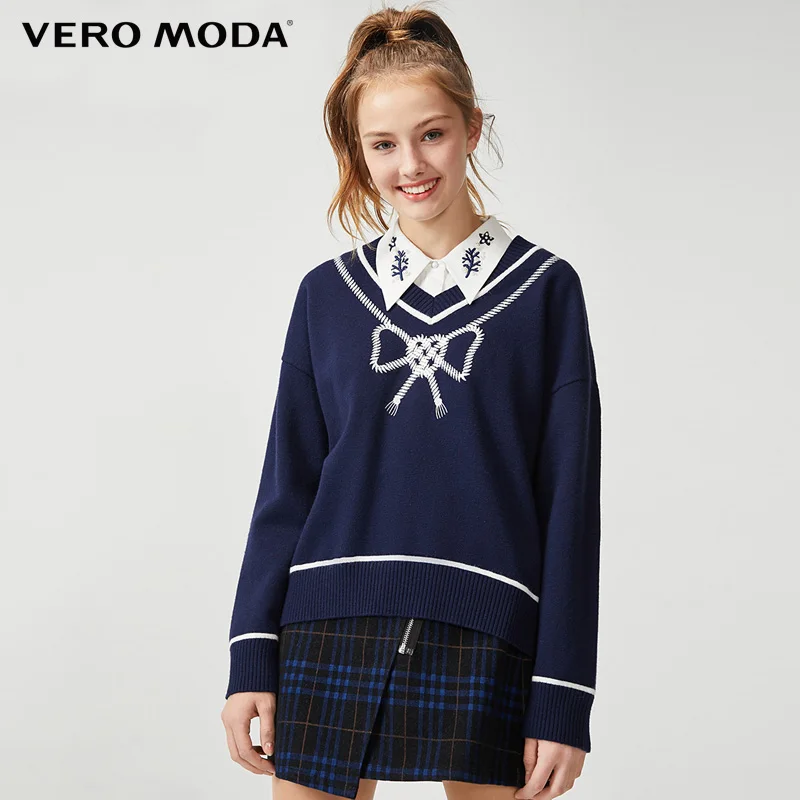 Vero Moda зимний свитер с v-образным вырезом и вышивкой | 319324557