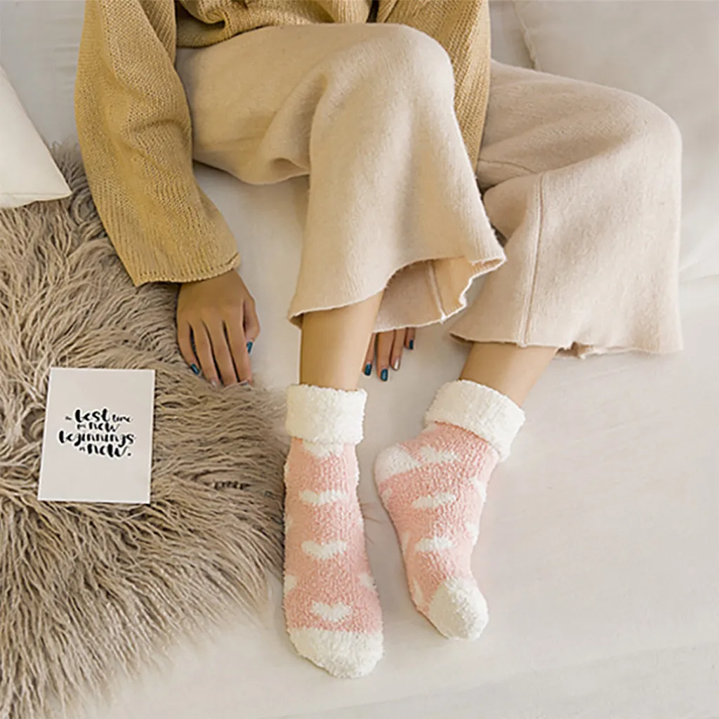 Милые носки-тапочки ярких цветов женские мягкие пушистые носки зимние теплые бархатные носки-тапочки для девочек домашние носки# AA