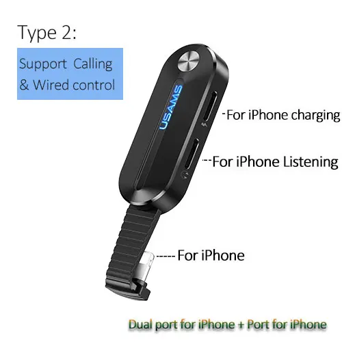 Lightning USAMS 2 в 1 адаптер освещения до 3,5 мм для iPhone 7 8 Plus X XS XR MAX адаптер OTG Аудио адаптер держатель телефона зарядное устройство адаптер - Цвет: Lightning