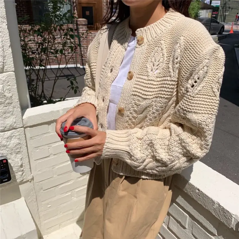 Student Fashion Thicken Casual Autumn Cardigan All-match Full Sleeve Short Ladies Basic Short Sweater 2020 Women