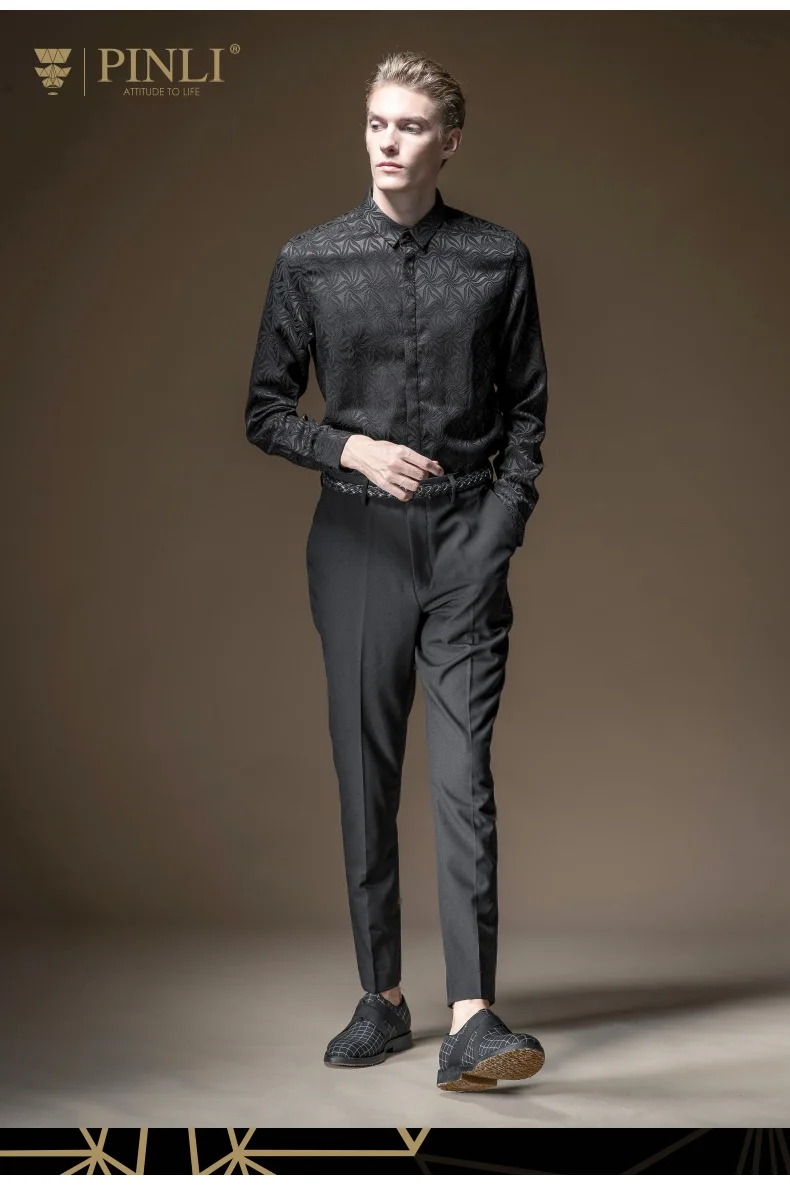 Blusas гавайская рубашка Pinli осень 2019 Новая мужская декорированная жаккардовая рубашка с квадратным воротником, не Железная Рубашка с