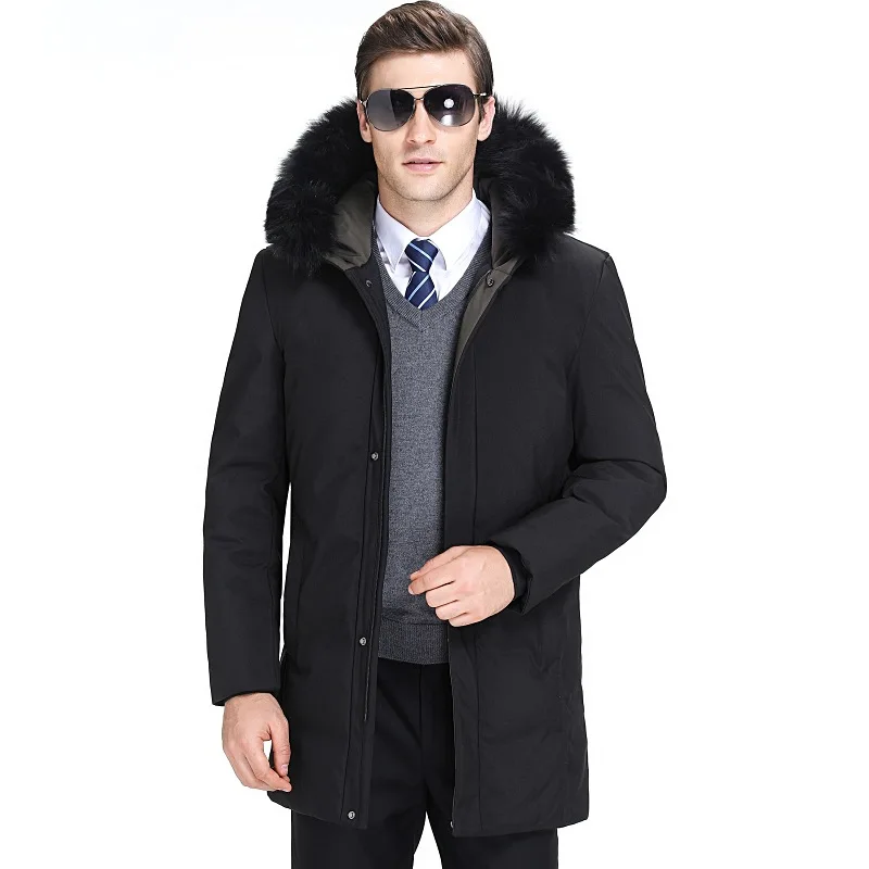 Shoppe Качественная мужская одежда среднего возраста стиль пуховое пальто для мужчин воротник из лисьего меха папа-толстое теплое пальто