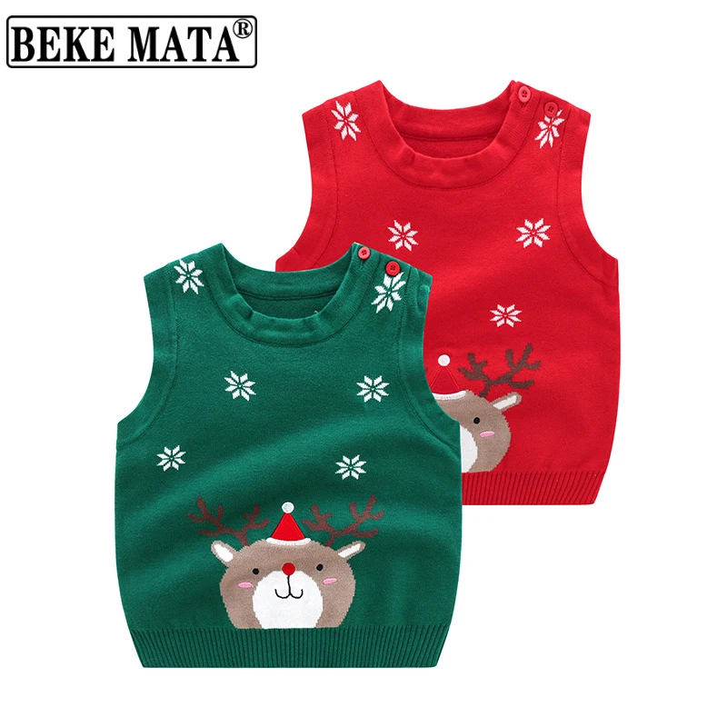 

Baby Christmas Vest For Girls 2020 Winter Cartoon Elk Toddler Boy Clothes Sleeveless Cotton Kids Tops Knitted Children Sweaters