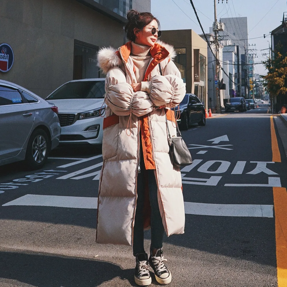 

Photo Shoot Fashionable Covered Edge Drawstring Contrast Color Cotton Overcoat 2019 Winter New Style Retro Laziness-Style Large