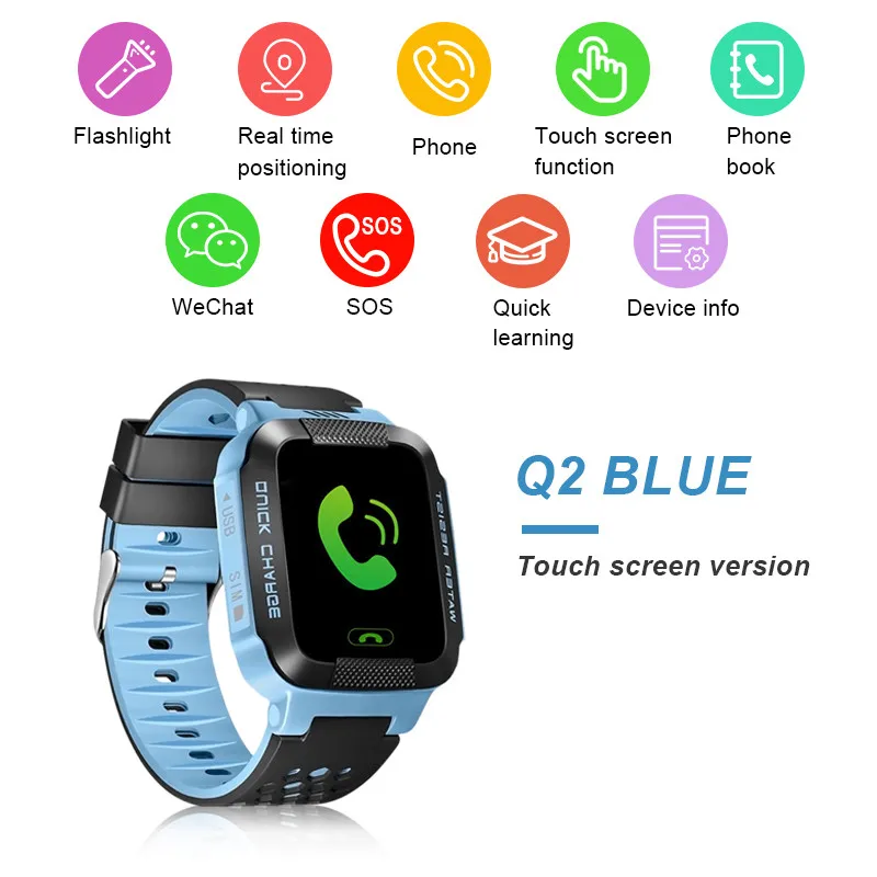 Q2 blue Детские умные часы для детей камера для безопасности SIM вызов ребенок LBS SOS наручные часы Будильник Водонепроницаемый детский подарок для gps - Цвет: Q2 blue