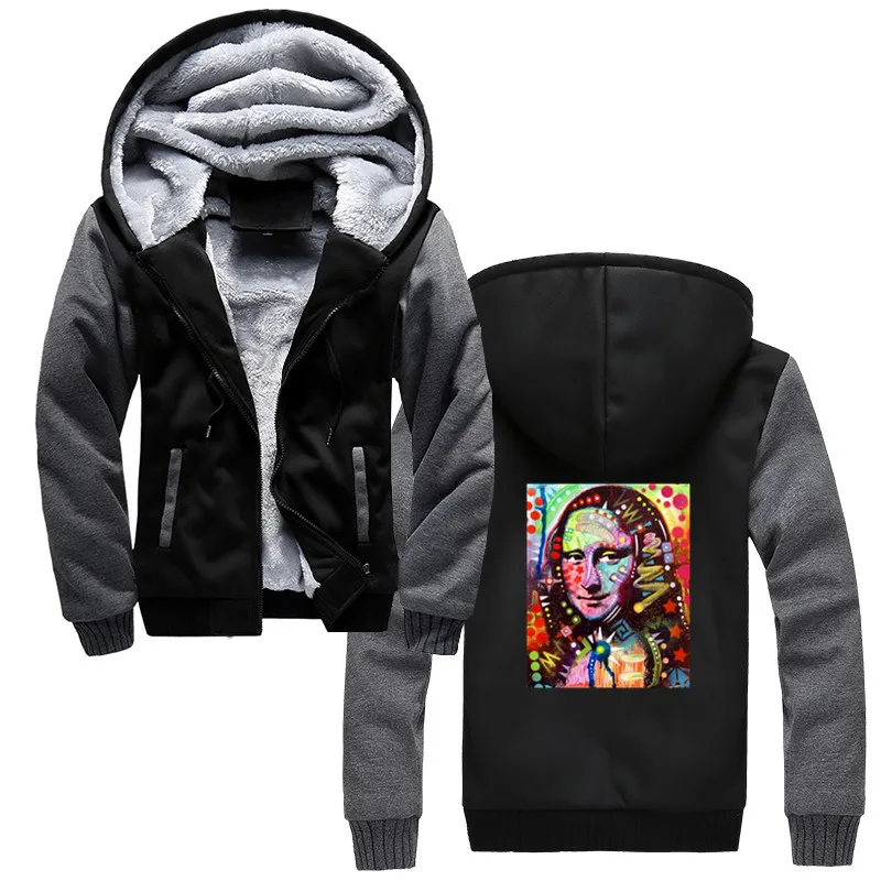 Модные толстовки Mona Lisa Neon разноцветные с капюшоном Leonardo Da Vinci зимние Утепленные толстовки мужские забавные уличные