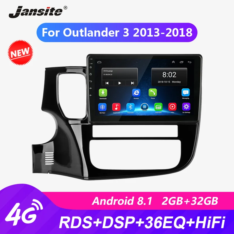 Jansite 1" Автомагнитола для Mitsubishi Outlander 3 2013- 4G RDS Android gps Bluetooth 2.5D Мультимедиа Видео плеер с рамкой