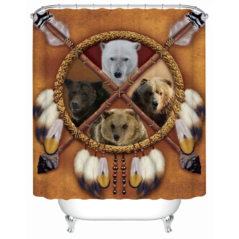 BeddingOutlet Dreamcatcher занавеска Волк 3D Животные занавеска для душа Племенной лев тигр леопард занавеска для ванной 90x180