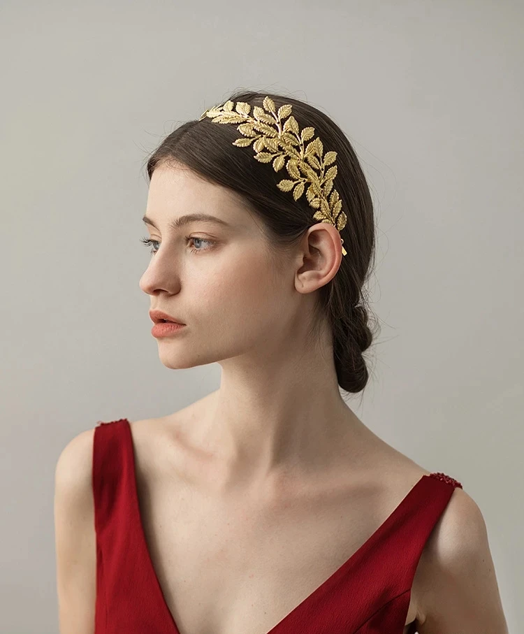 Diadema con forma de hoja dorada para mujer, accesorios para el cabello de boda, banda para la frente, regalo de joyería, 1 pieza|Joyería para el - AliExpress