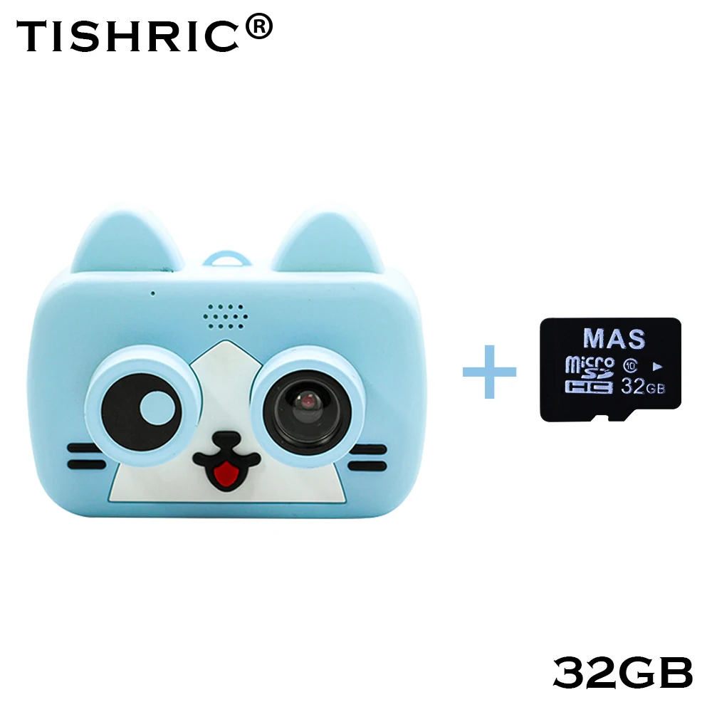 TISHRIC детская камера, детская модная цифровая мини-камера с мультипликационным котом, с функцией Wi-Fi, карта памяти, подарок, 1080 p, видео, селфи, детский фотоаппарат - Цвет: Blue with 32gb