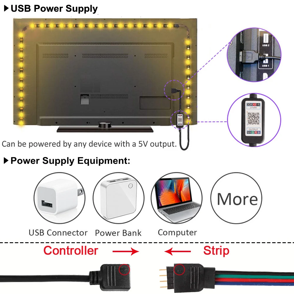 USB Светодиодная лента 5050 RGB 50 см 1 м 2 3 5 в Bluetooth/музыкальный контроллер гибкие