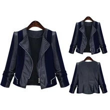 Женское пальто из искусственной кожи, куртка размера плюс, лоскутное мотоциклетное пальто для женщин, модная куртка на молнии, большая женская верхняя одежда