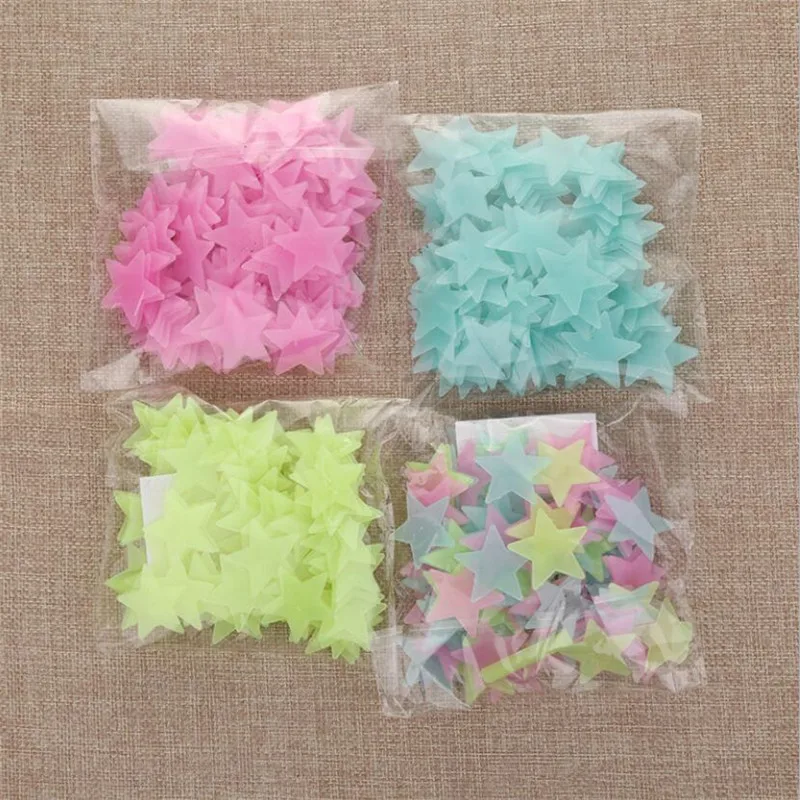 Description Picture 4 of item50pcs 3D Stars Glow In The Dark Wall Stickers Luminous Fluorescent Pvc Wall Art Decals For Kids Bedroom Ceiling Home Decoration