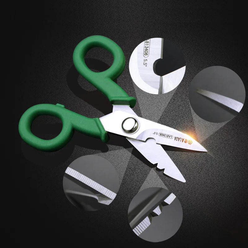 5.5 Inch Stainless Scissors Electrician Scissors Stripping Wire Tools Cut Wires Household Shears Tools electrician scissors,wire stripping scissors,metal cutting scissors,stainless steel scissors,metal cutting shears,hand scissors,cable cutter