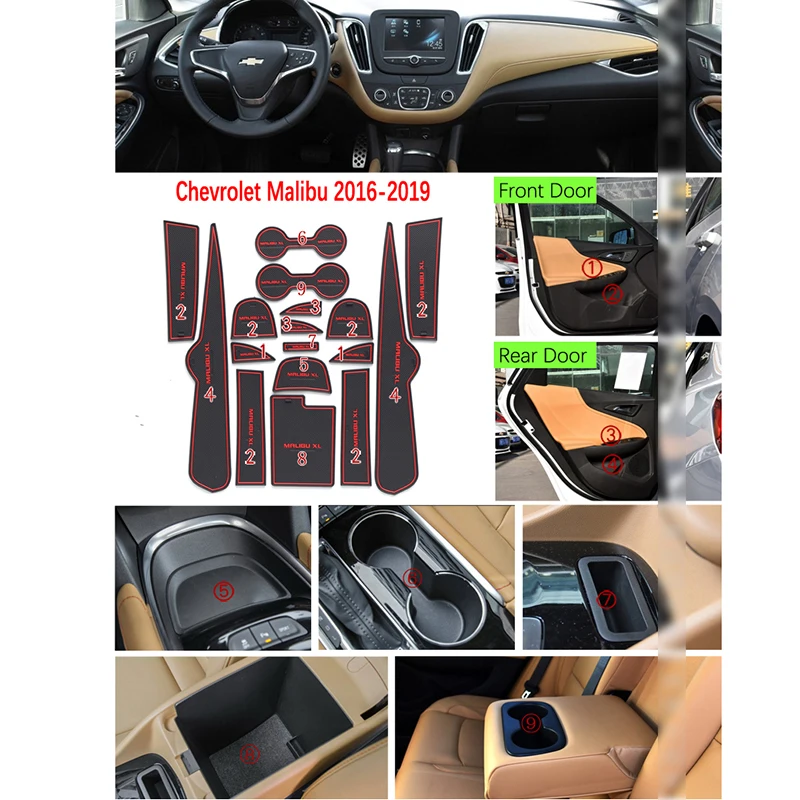 Анти-скольжения двери резиновые чашки подушки для Chevrolet Malibu~ 9th Gen MK9 красный паз коврики аксессуары для автомобильного интерьера