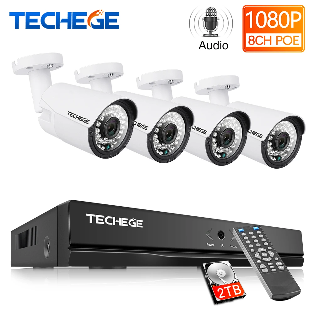 Techege 8CH 1080P POE NVR комплект 2MP 3000TVL PoE IP камера P2P Аудио CCTV система ИК наружного ночного