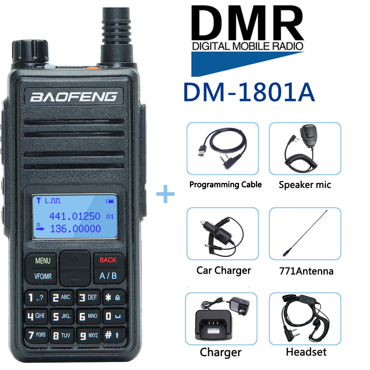 Baofeng DM-1801A Dual Time Slot DMR Tier I и II с широким диапазоном цифровой аналоговый 136-174/400-470 МГц