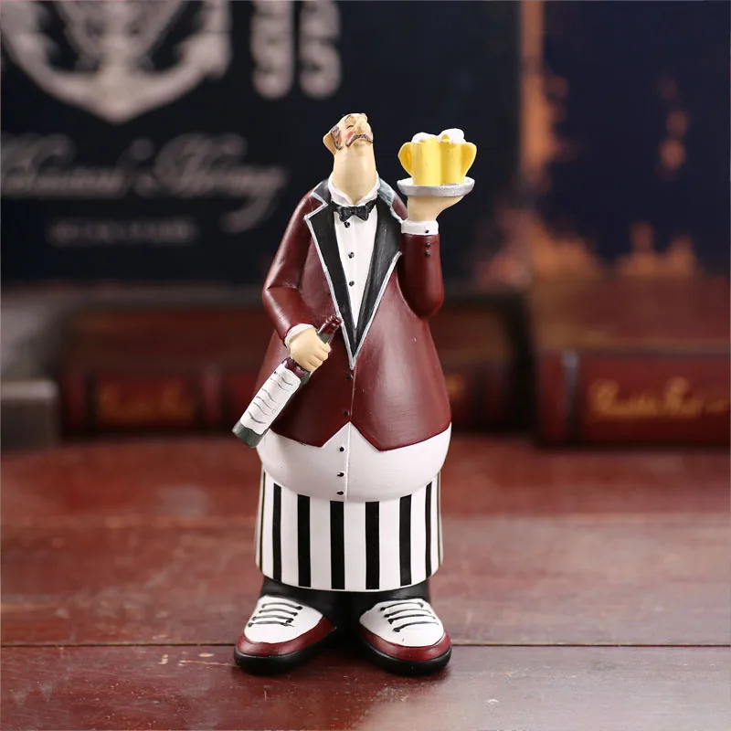 ยุโรป Waiter Figurine เรซิ่น Retro เบเกอรี่ตะวันตกร้านอาหารตารางตกแต่ง