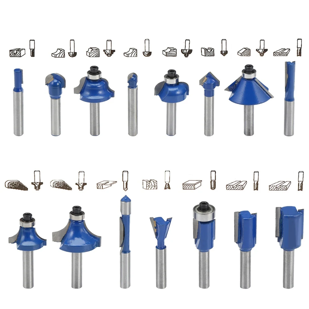 15pcs Drill Bits Электрический деревообрабатывающий фрезерный станок+ 15 шт 1/4 хвостовик фрезы Фрезы электроинструменты набор для резьбы по дереву долбежная Обрезка - Цвет: 15pcs Drill Bits