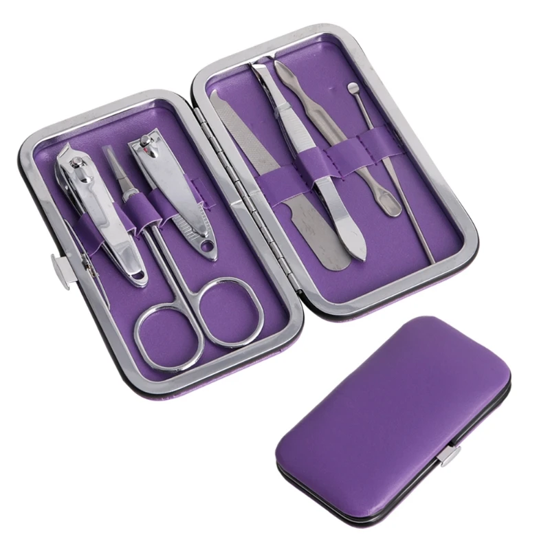 Hot sale 7pcs Manicure Set Nail Care Clippers Scissors Travel Grooming Kits Case
