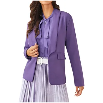 

Women Purple Blazers Cardigan Coat 2019 Long Sleeve Women Blazers and Jackets Ruched Asymmetrical Casual Business Suit Outwear