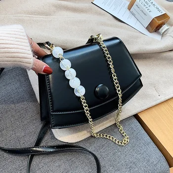 

Bead Design PU Leather Flap Bags for Women 2021 Branded Crossbody Shoulder Simple Bag Lady Chain Handbags and Purses
