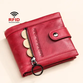 

New Horizontal Leather Women Wallet RFID Anti-theft Brush Multifunctional Card Holder Coin Purses Female Small Short Wallets
