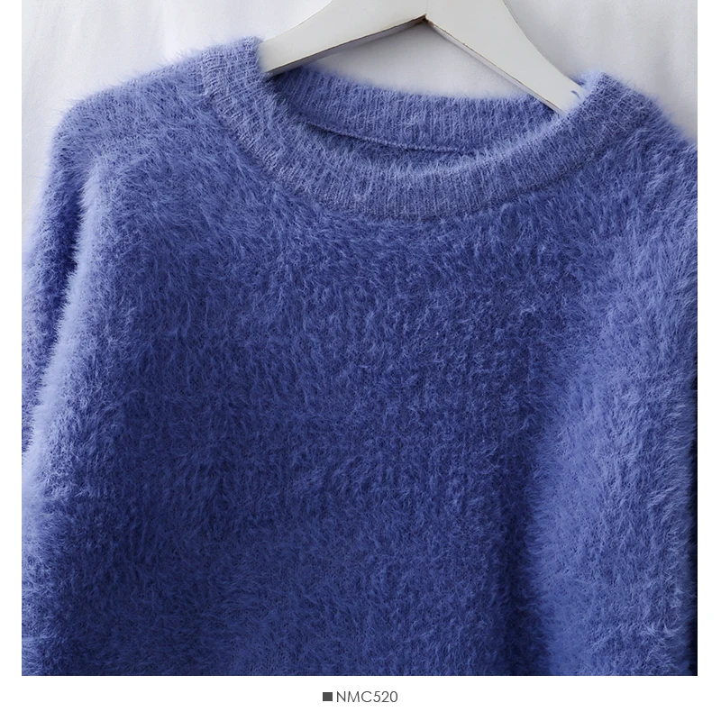 Свитер большого размера, корейский пушистый норковый кашемировый зимний свитер для женщин, женский джемпер 2019, вязаный Свободный пуловер с